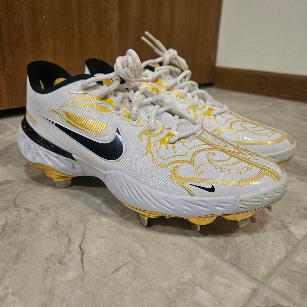Nike Alpha Huarache Elite 3 Low Premium Diamond Marathon White Gold Cleats 7